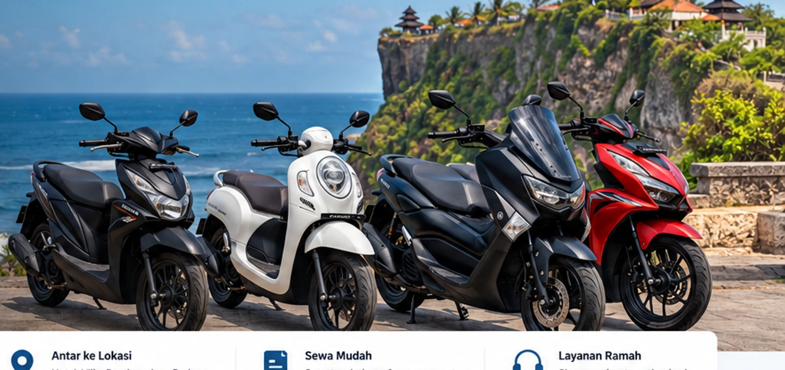 Ilustrasi perjalanan dan rental motor di kawasan Badung Bali
